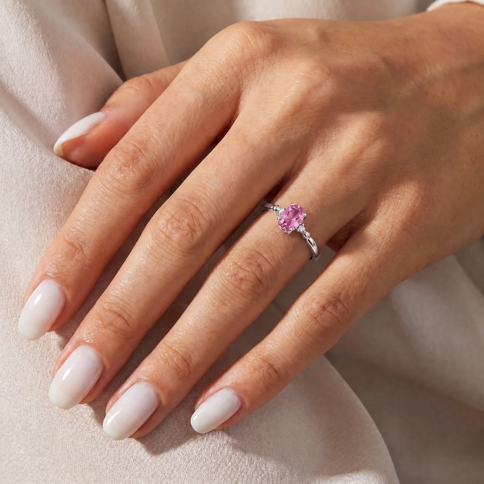 White Gold Pink Topaz & Diamond — Leontina