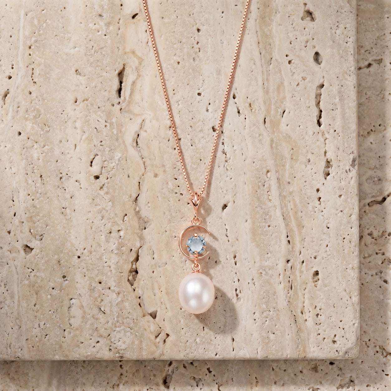 Rose Gold Pendant Necklace Pearl 10K — Santina