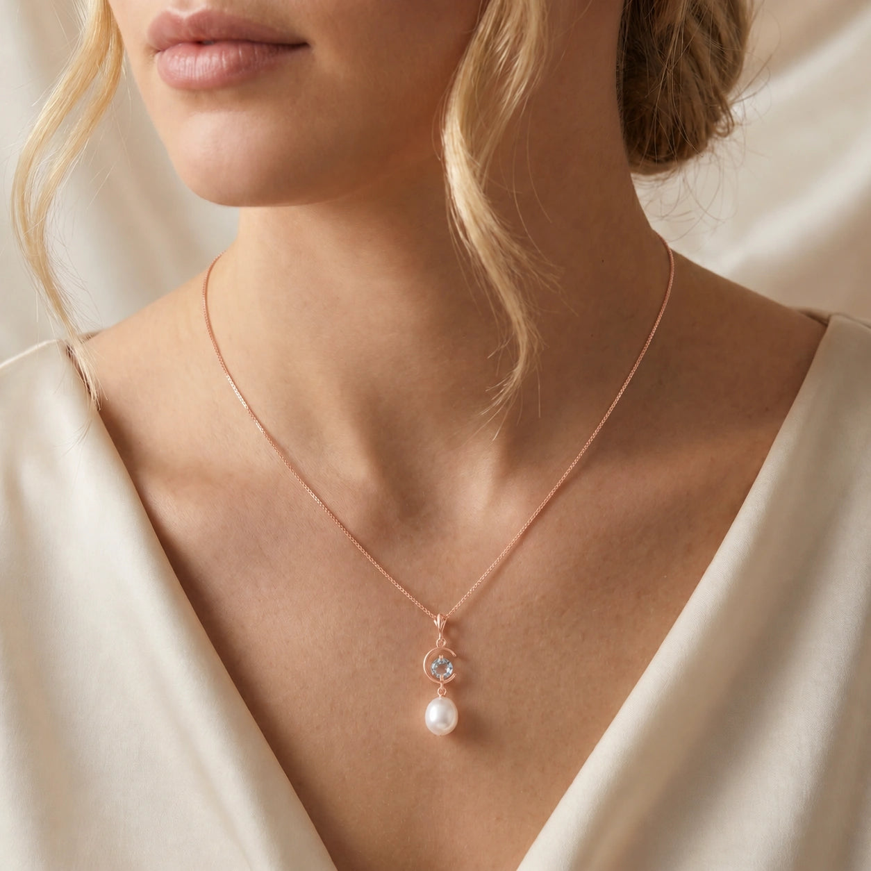Rose Gold Pendant Necklace Pearl 10K — Santina