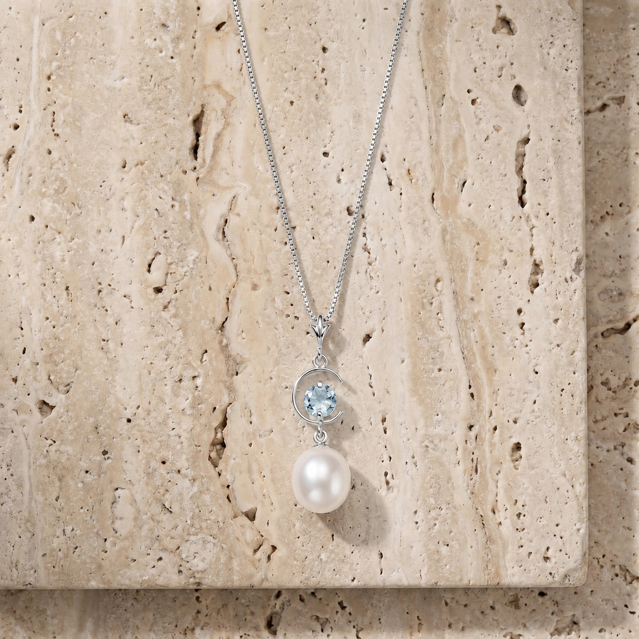 White Gold Pendant Necklace Pearl 10K — Santina