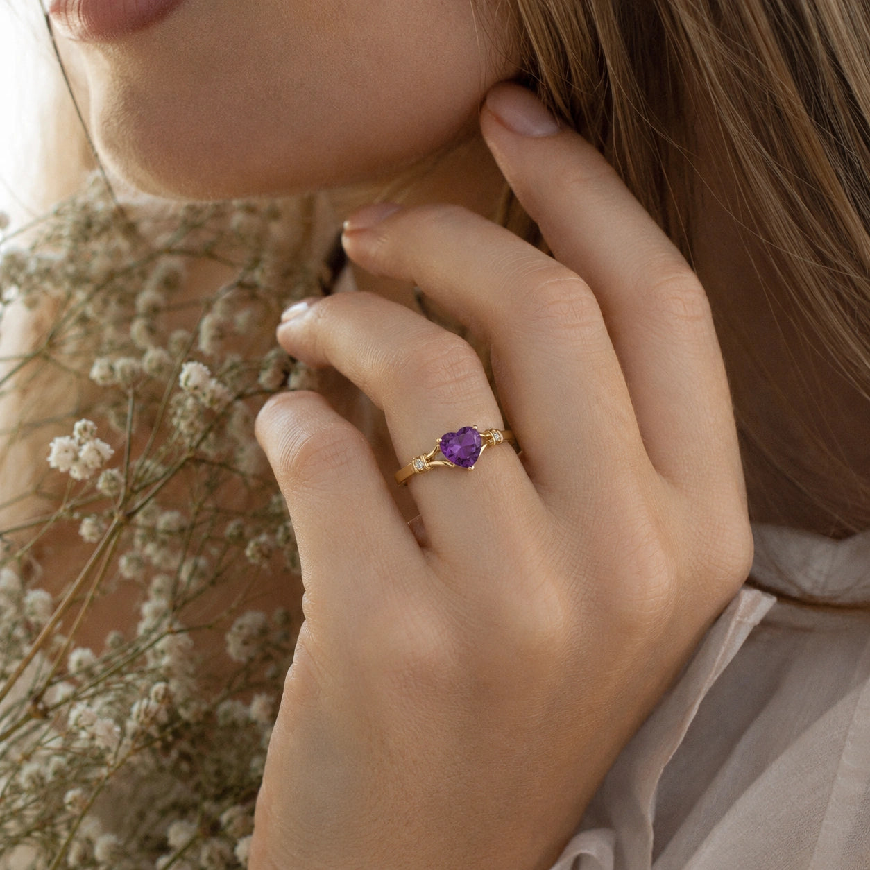 Yellow Gold Aura Ring Amethyst 10K — Loredana