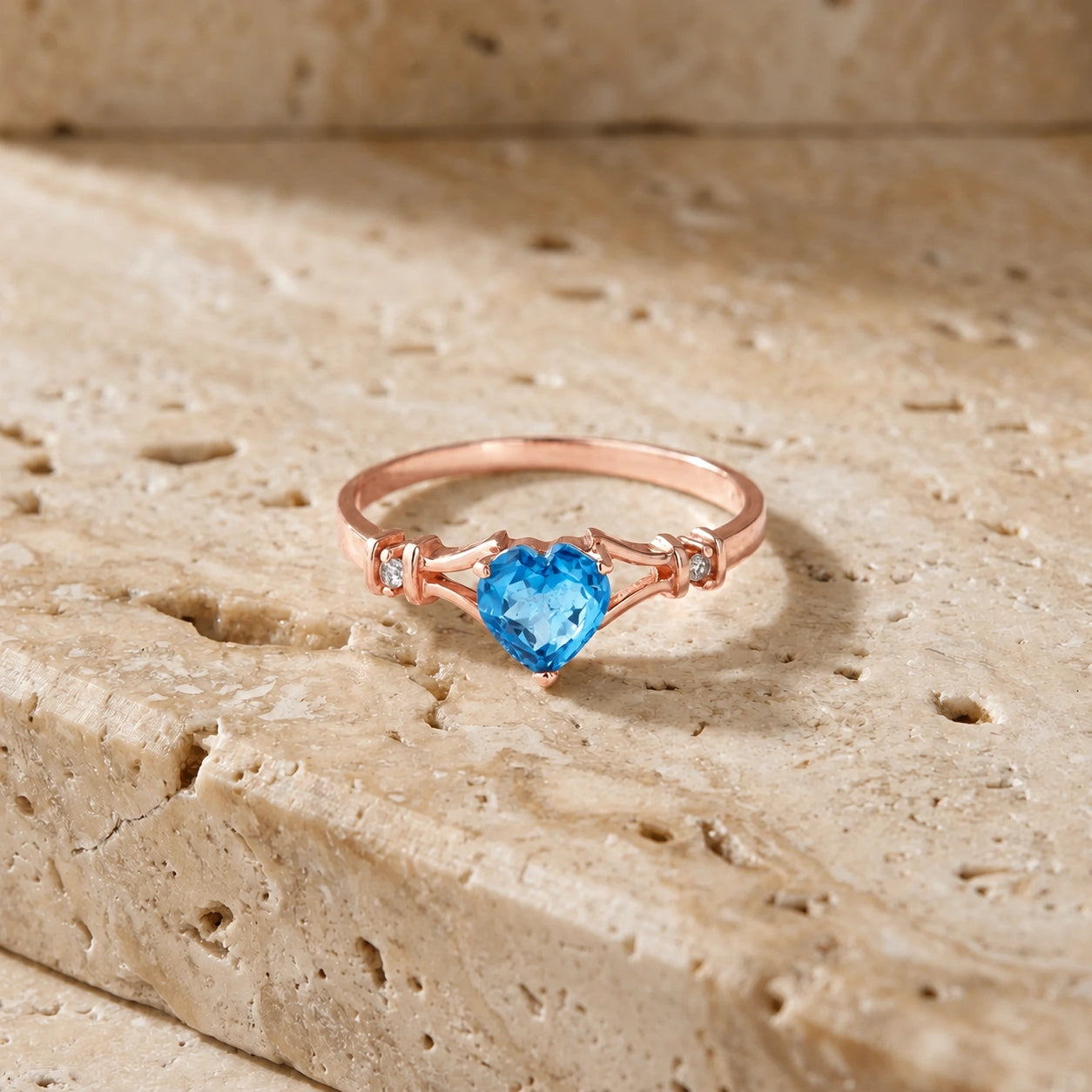 Rose Gold Aura Ring Blue Topaz 10K — Loredana