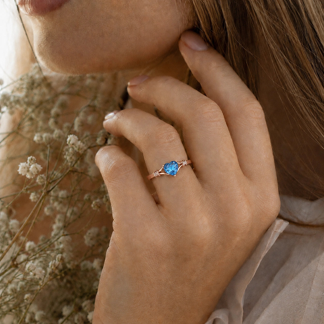 Rose Gold Aura Ring Blue Topaz 10K — Loredana