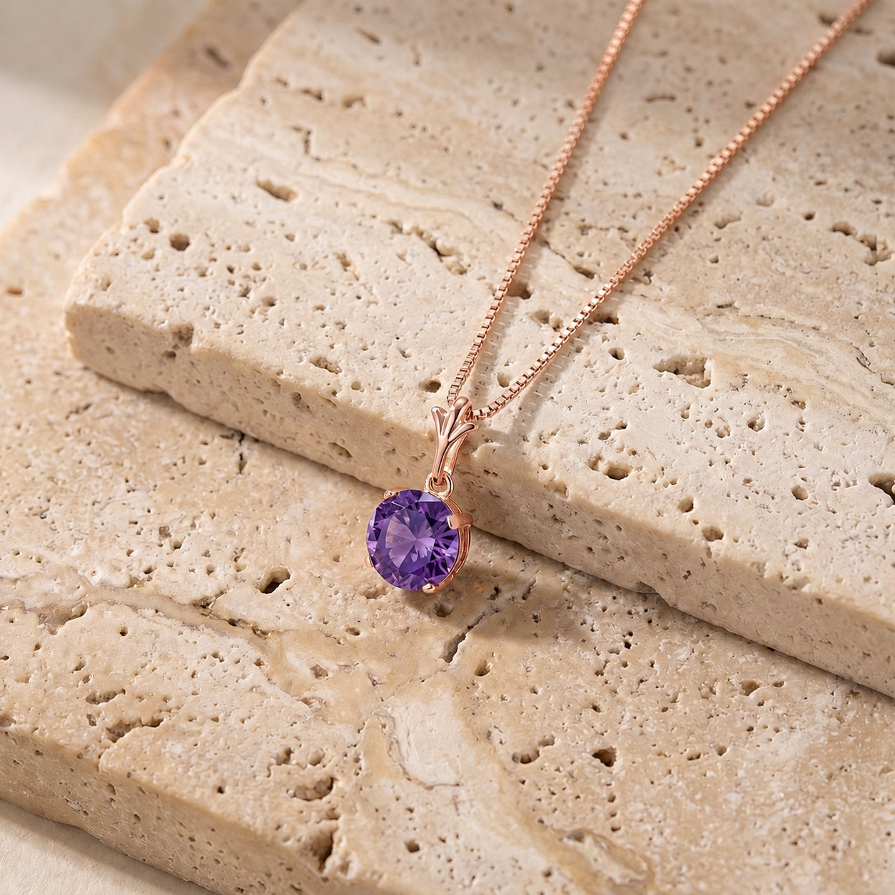 Rose Gold Petal Rose Necklace Amethyst 10K — Liliana