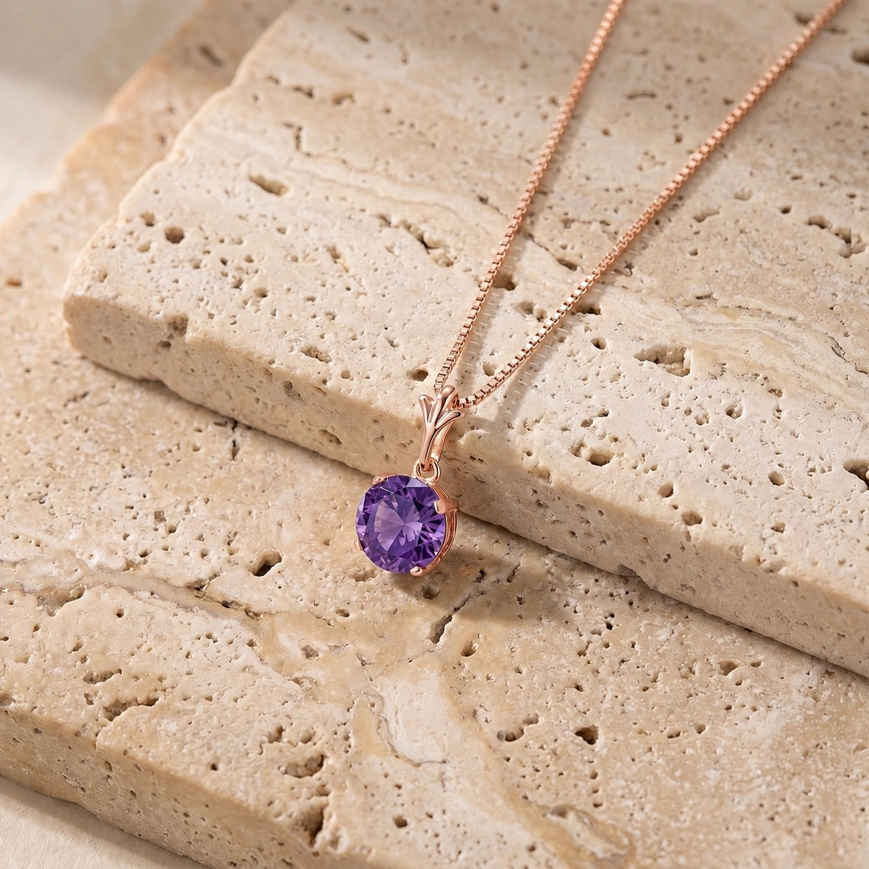 Rose Gold Petal Rose Necklace Amethyst 10K — Liliana