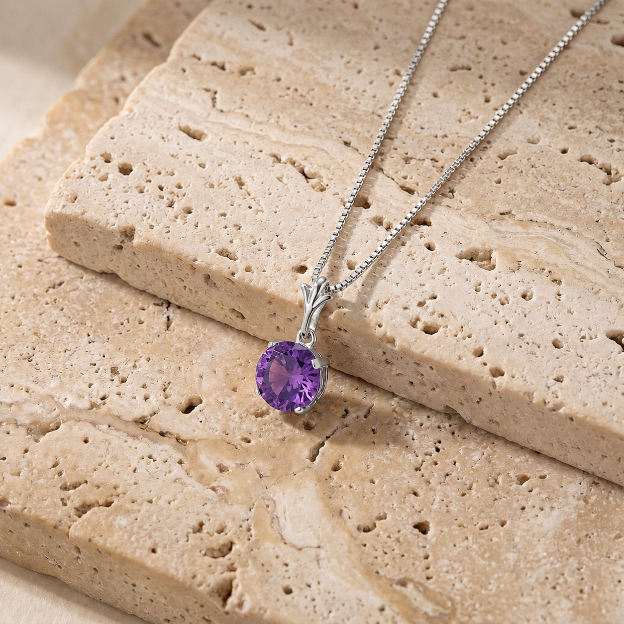 White Gold Petal Rose Necklace Amethyst 10K — Liliana