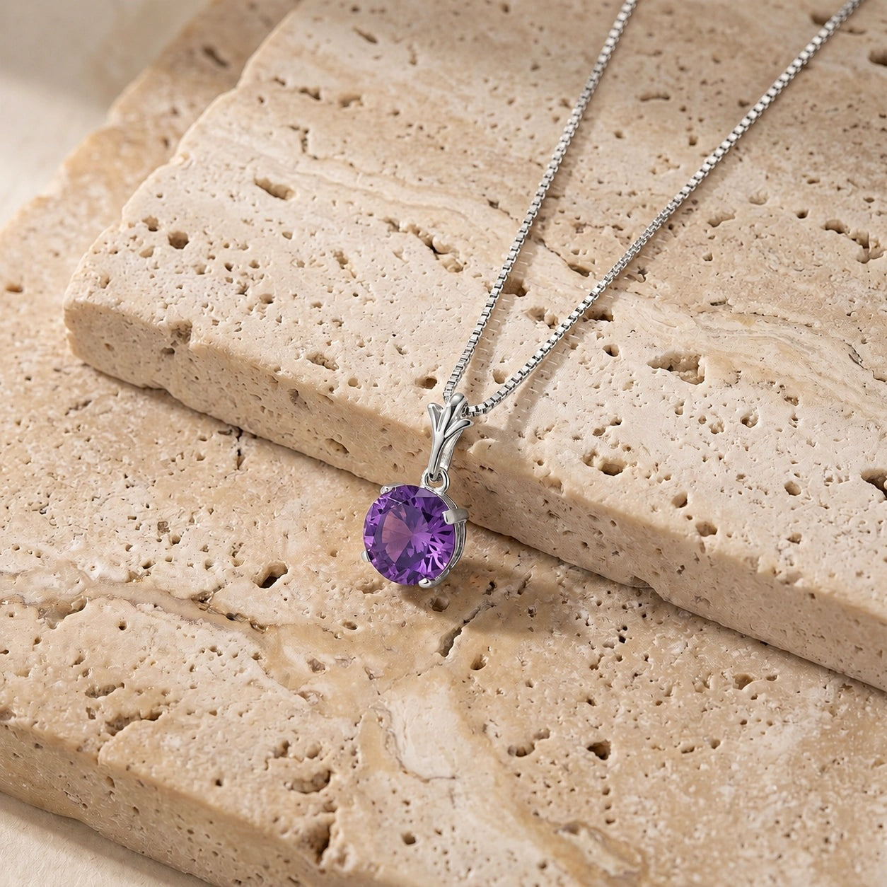 White Gold Petal Rose Necklace Amethyst 10K — Liliana