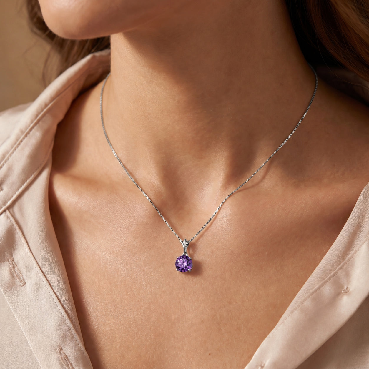 White Gold Petal Rose Necklace Amethyst 10K — Liliana