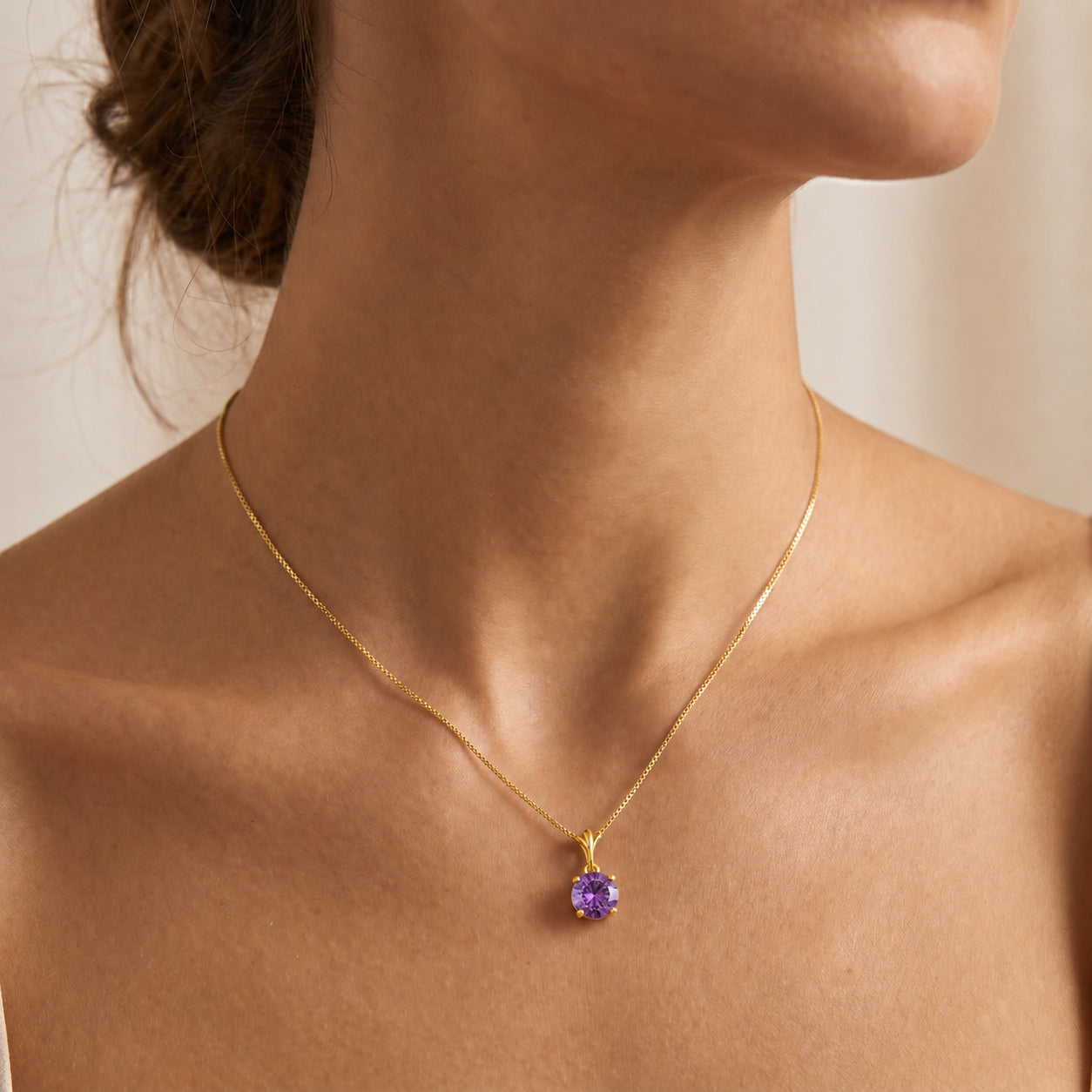 Yellow Gold Petal Rose Necklace Amethyst 10K — Liliana