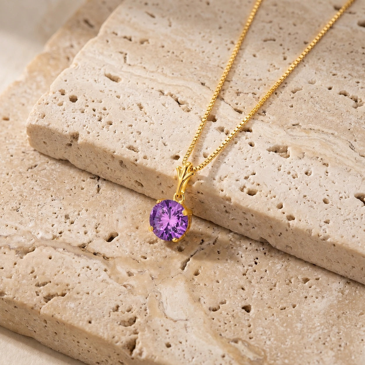 Yellow Gold Petal Rose Necklace Amethyst 10K — Liliana