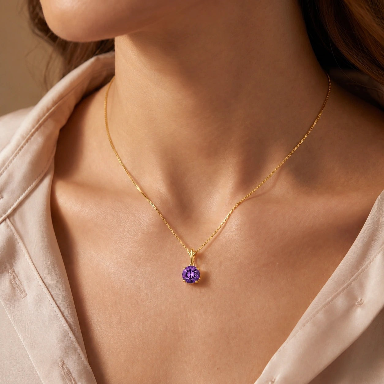 Yellow Gold Petal Rose Necklace Amethyst 10K — Liliana