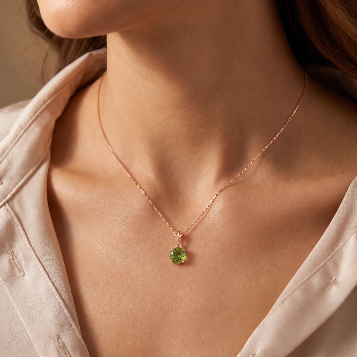 Rose Gold Petal Rose Necklace Peridot 10K — Liliana