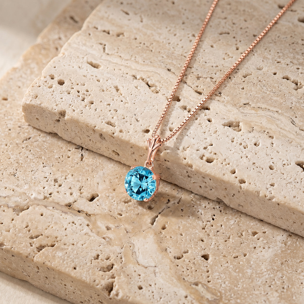 Rose Gold Petal Rose Necklace Blue Topaz 10K — Liliana