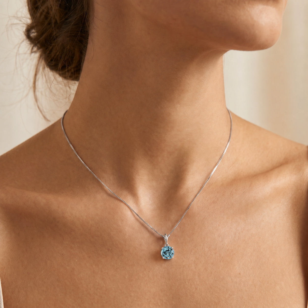 White Gold Petal Rose Necklace Blue Topaz 10K — Liliana