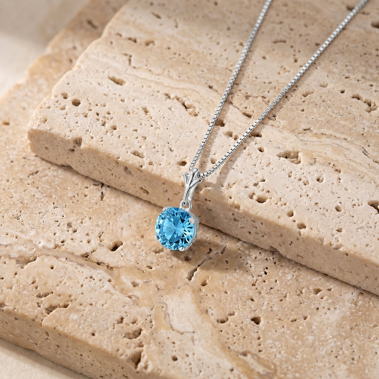 White Gold Petal Rose Necklace Blue Topaz 10K — Liliana