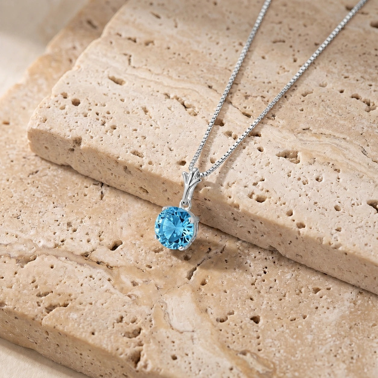 White Gold Petal Rose Necklace Blue Topaz 10K — Liliana