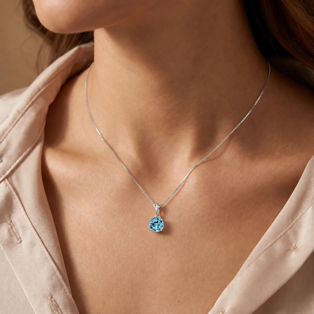 White Gold Petal Rose Necklace Blue Topaz 10K — Liliana