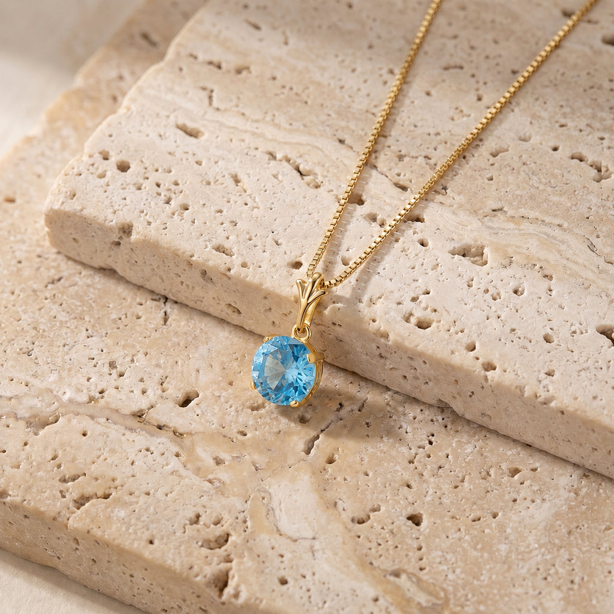 Yellow Gold Petal Rose Necklace Blue Topaz 10K — Liliana