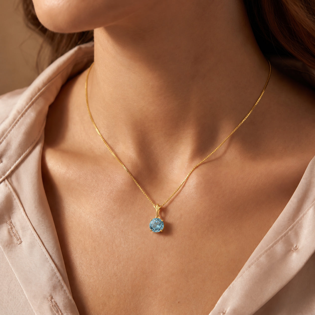 Yellow Gold Petal Rose Necklace Blue Topaz 10K — Liliana