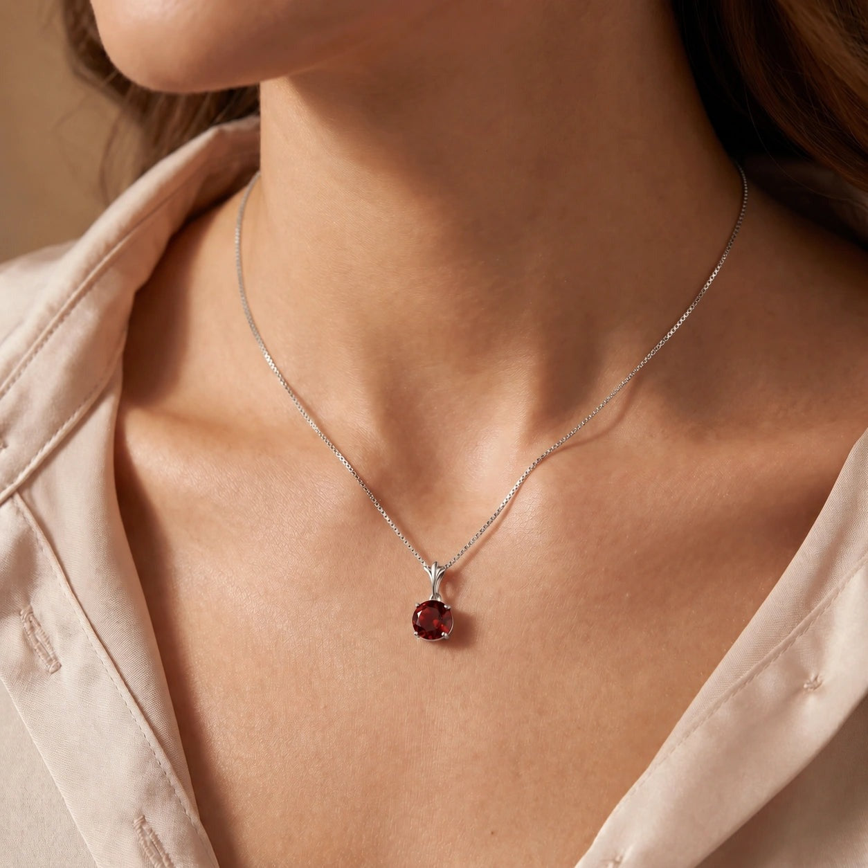 White Gold Petal Rose Necklace Garnet 10K — Liliana