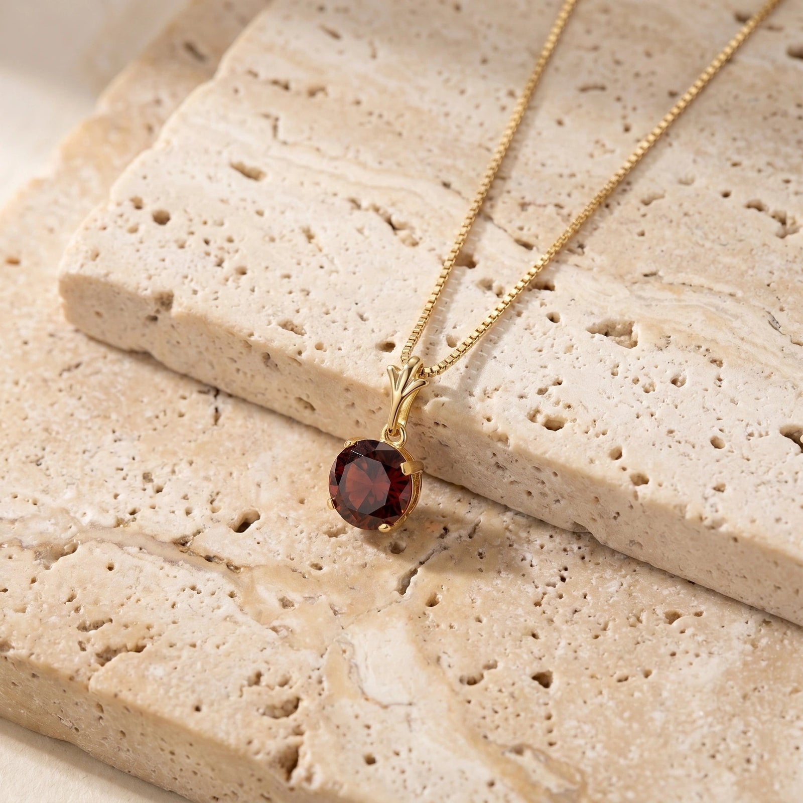 Yellow Gold Petal Rose Necklace Garnet 10K — Liliana