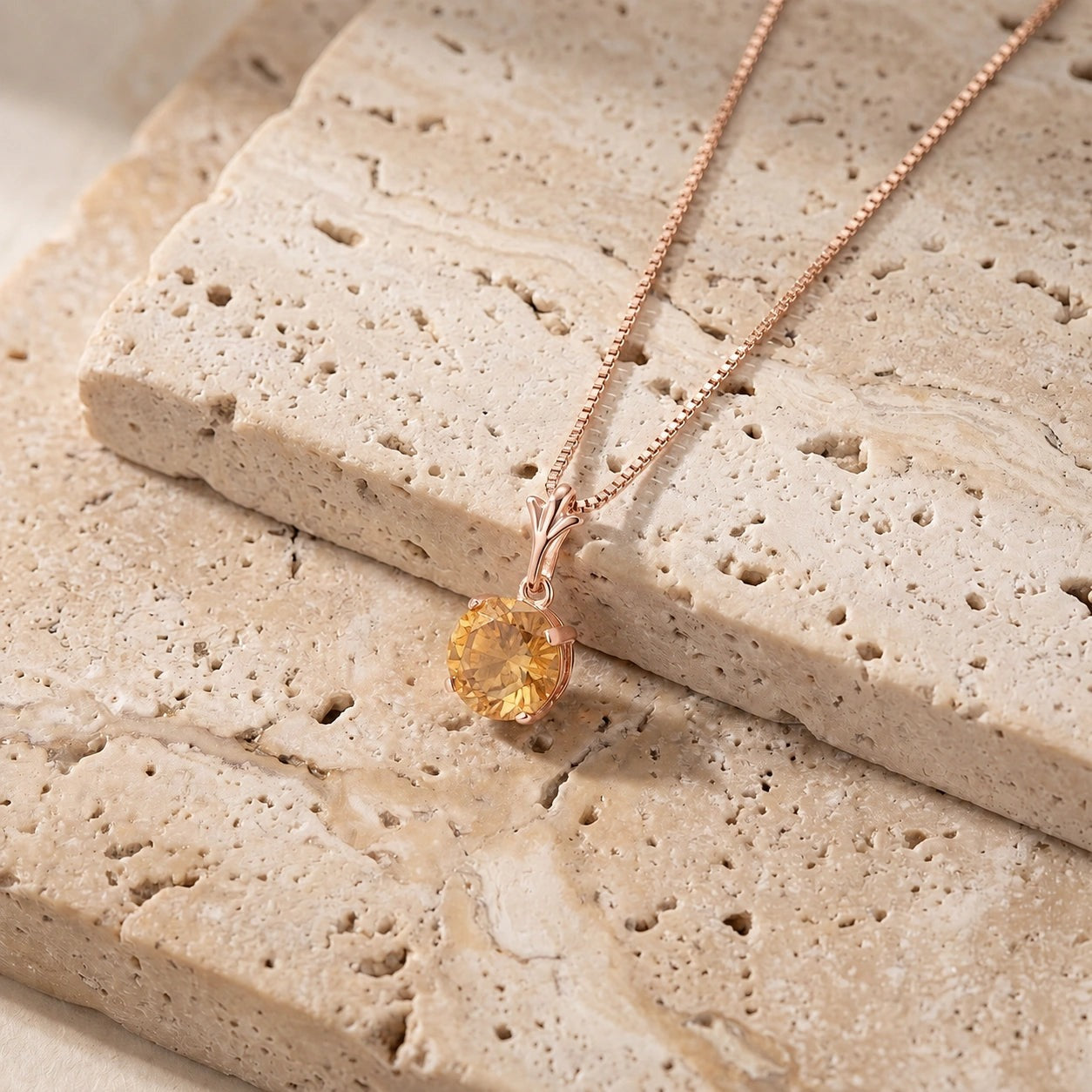 Rose Gold Petal Rose Necklace Citrine 10K — Liliana