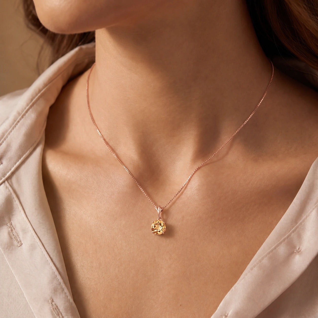 Rose Gold Petal Rose Necklace Citrine 10K — Liliana