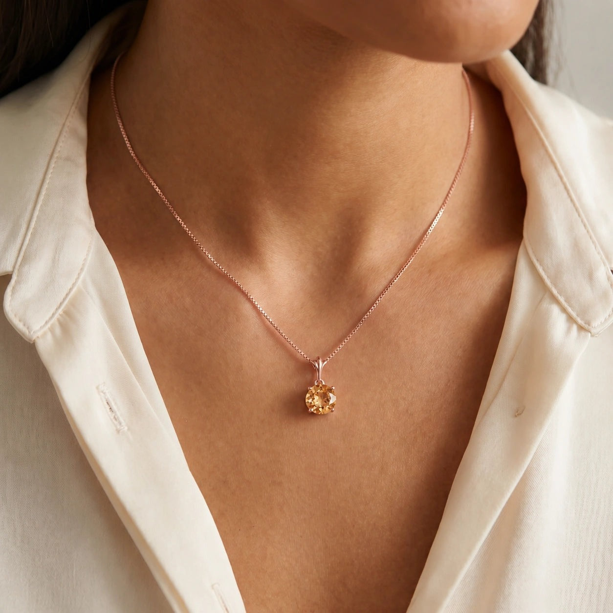 Rose Gold Petal Rose Necklace Citrine 10K — Liliana