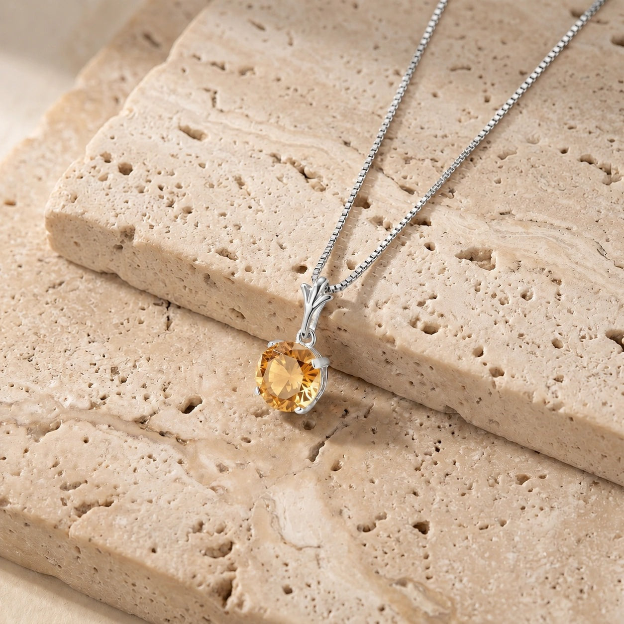 White Gold Petal Rose Necklace Citrine 10K — Liliana