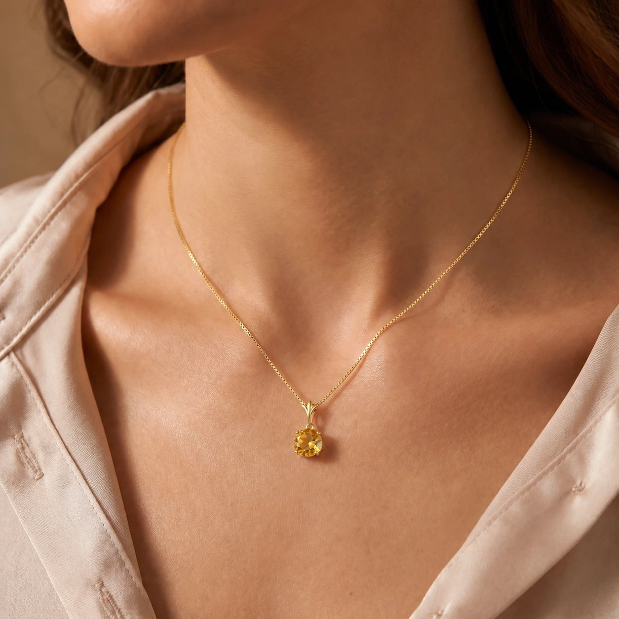 Yellow Gold Petal Rose Necklace Citrine 10K — Liliana