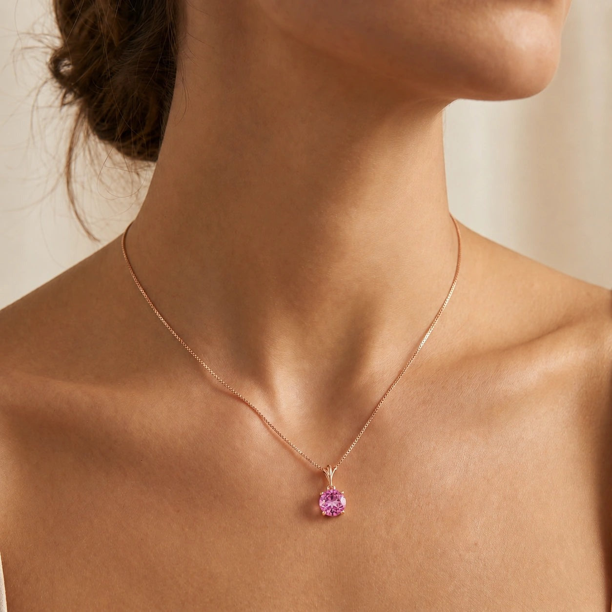 Rose Gold Petal Rose Necklace Pink Topaz 10K — Liliana