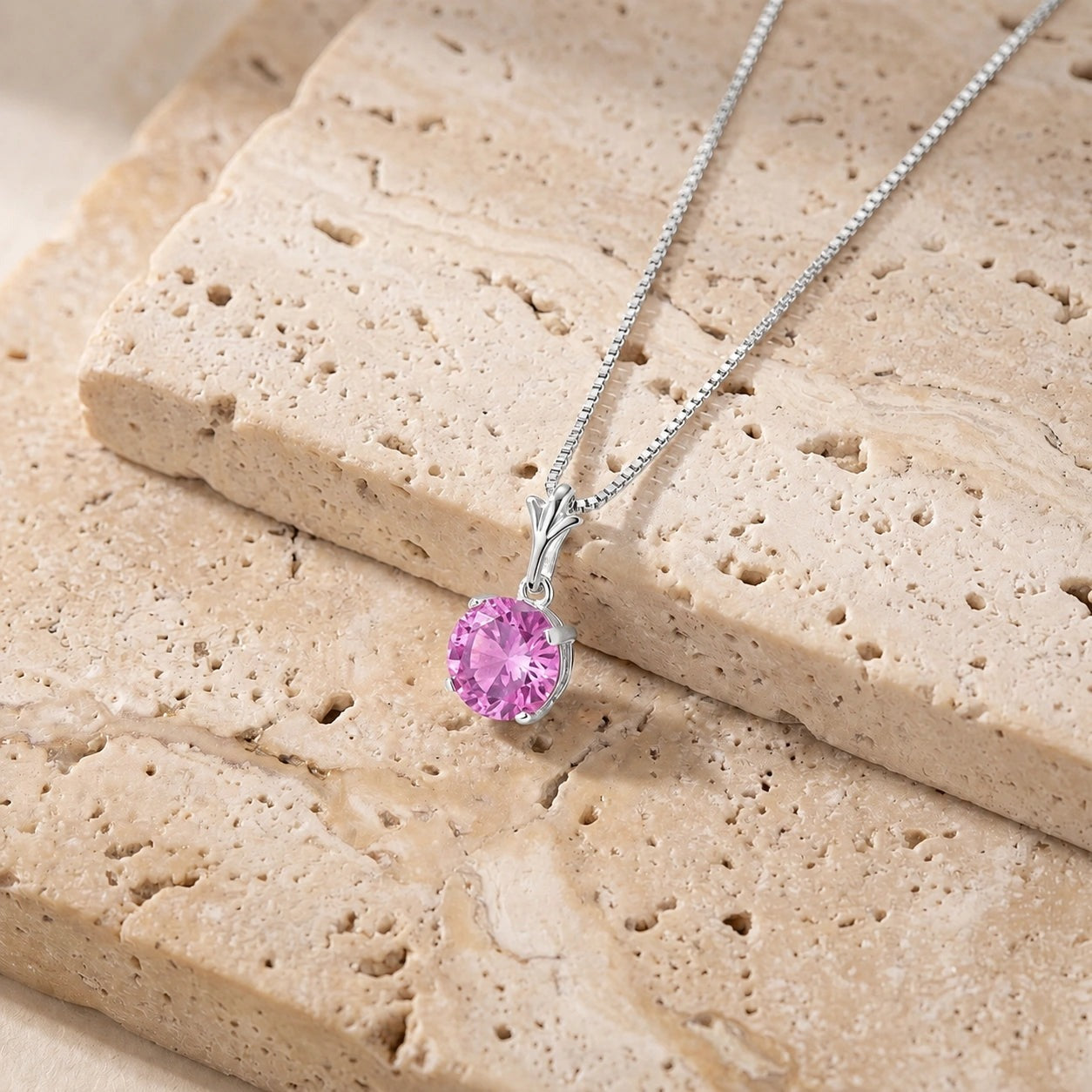 White Gold Petal Rose Necklace Pink Topaz 10K — Liliana