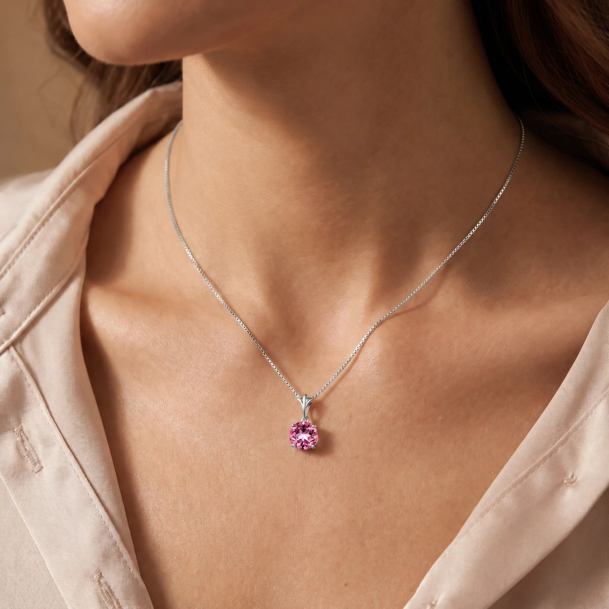 White Gold Petal Rose Necklace Pink Topaz 10K — Liliana