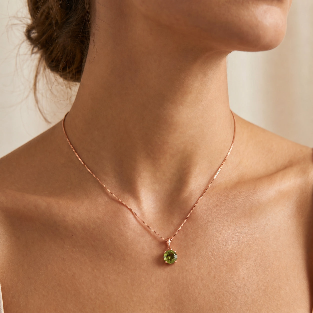 Rose Gold Petal Rose Necklace Green Amethyst 10K — Liliana