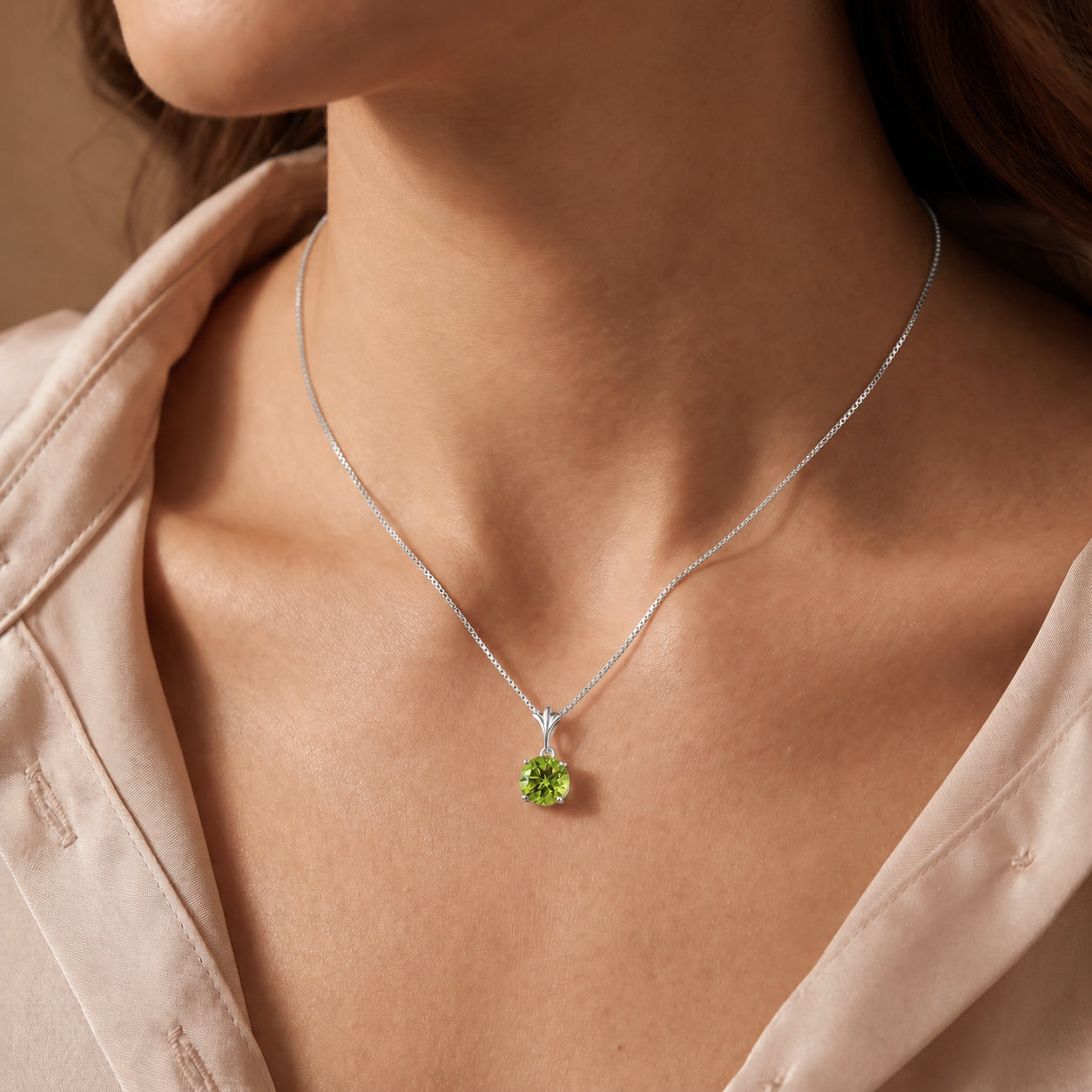 White Gold Petal Rose Necklace Green Amethyst 10K — Liliana