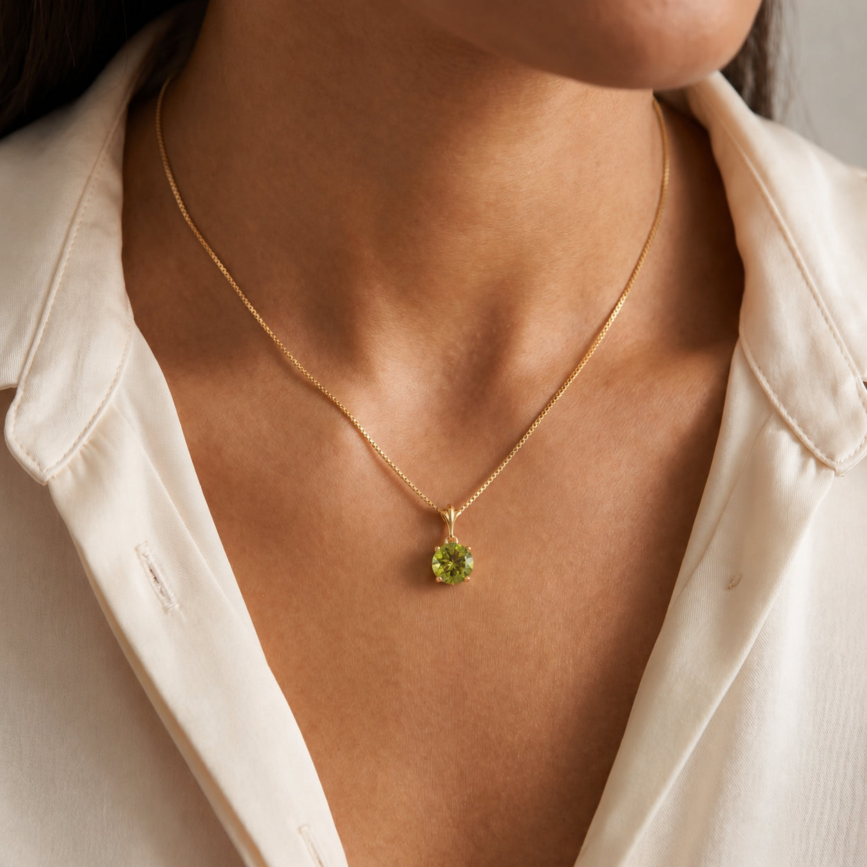 Yellow Gold Petal Rose Necklace Green Amethyst 10K — Liliana