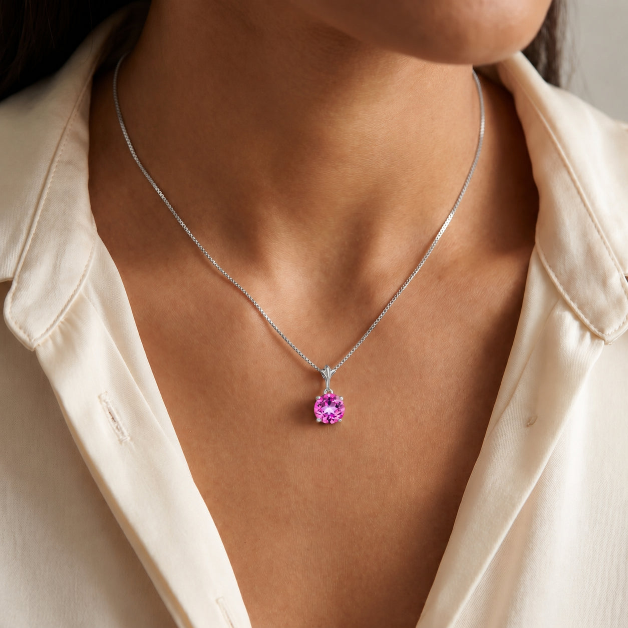 White Gold Petal Rose Necklace Ruby 10K — Liliana