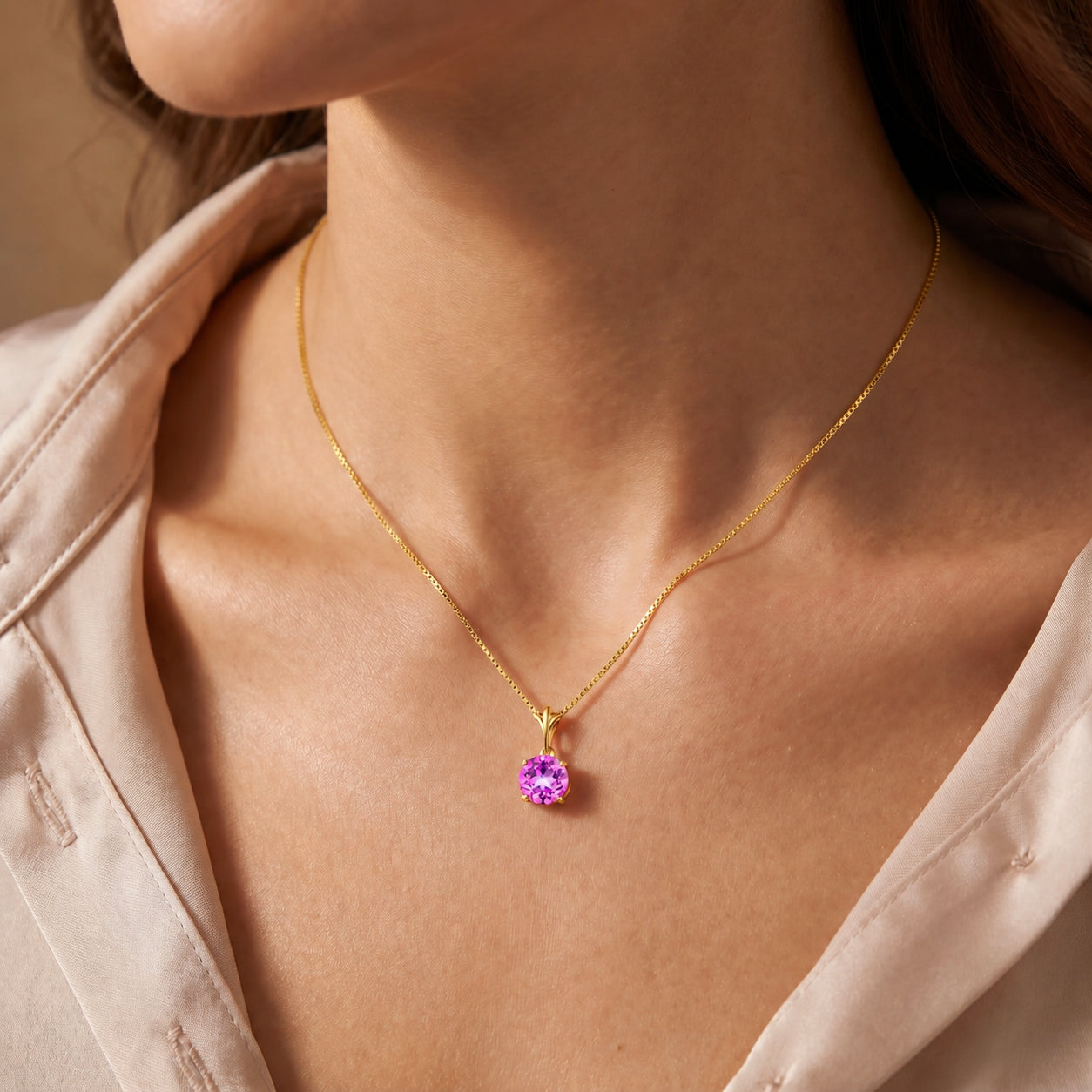 Yellow Gold Petal Rose Necklace Ruby 10K — Liliana