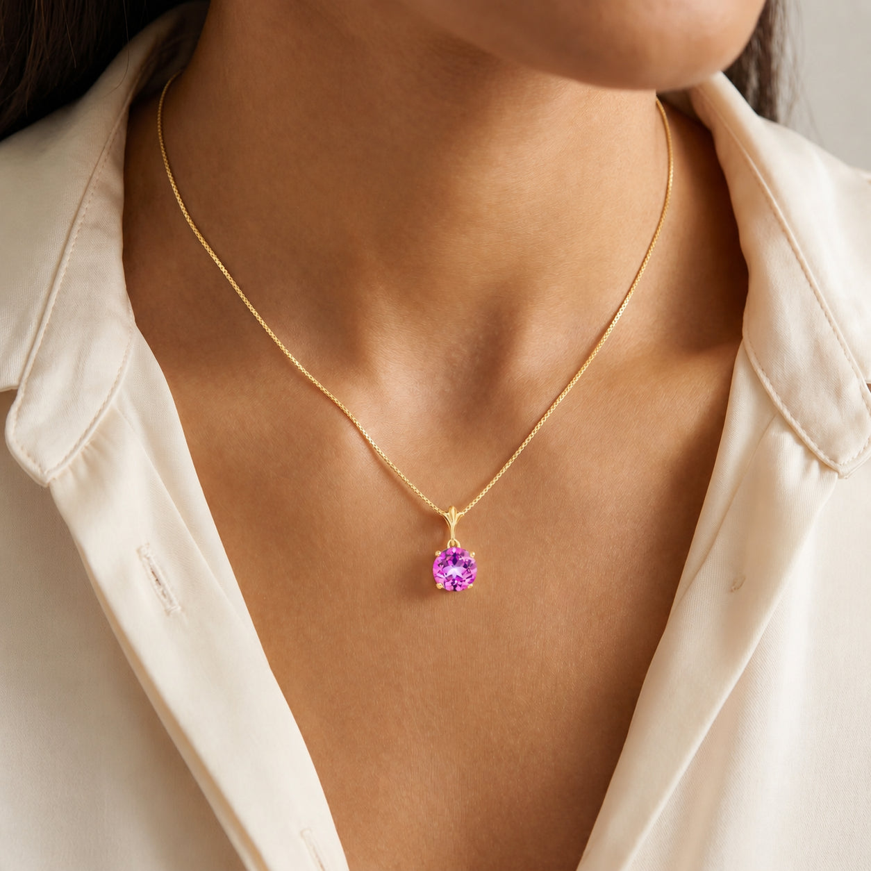 Yellow Gold Petal Rose Necklace Ruby 10K — Liliana