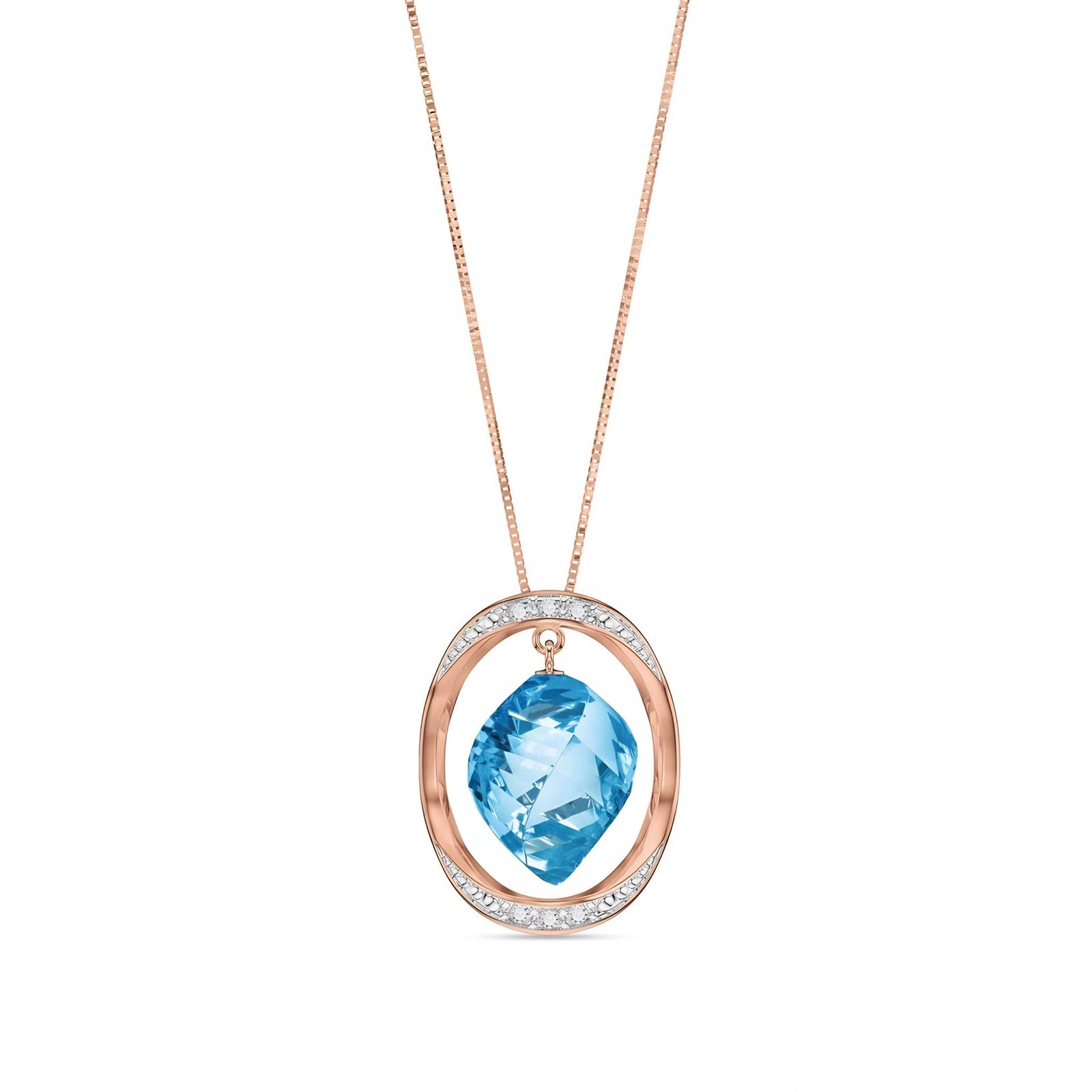 Rose Gold Pendant Necklace Blue Topaz 10K — Loretta
