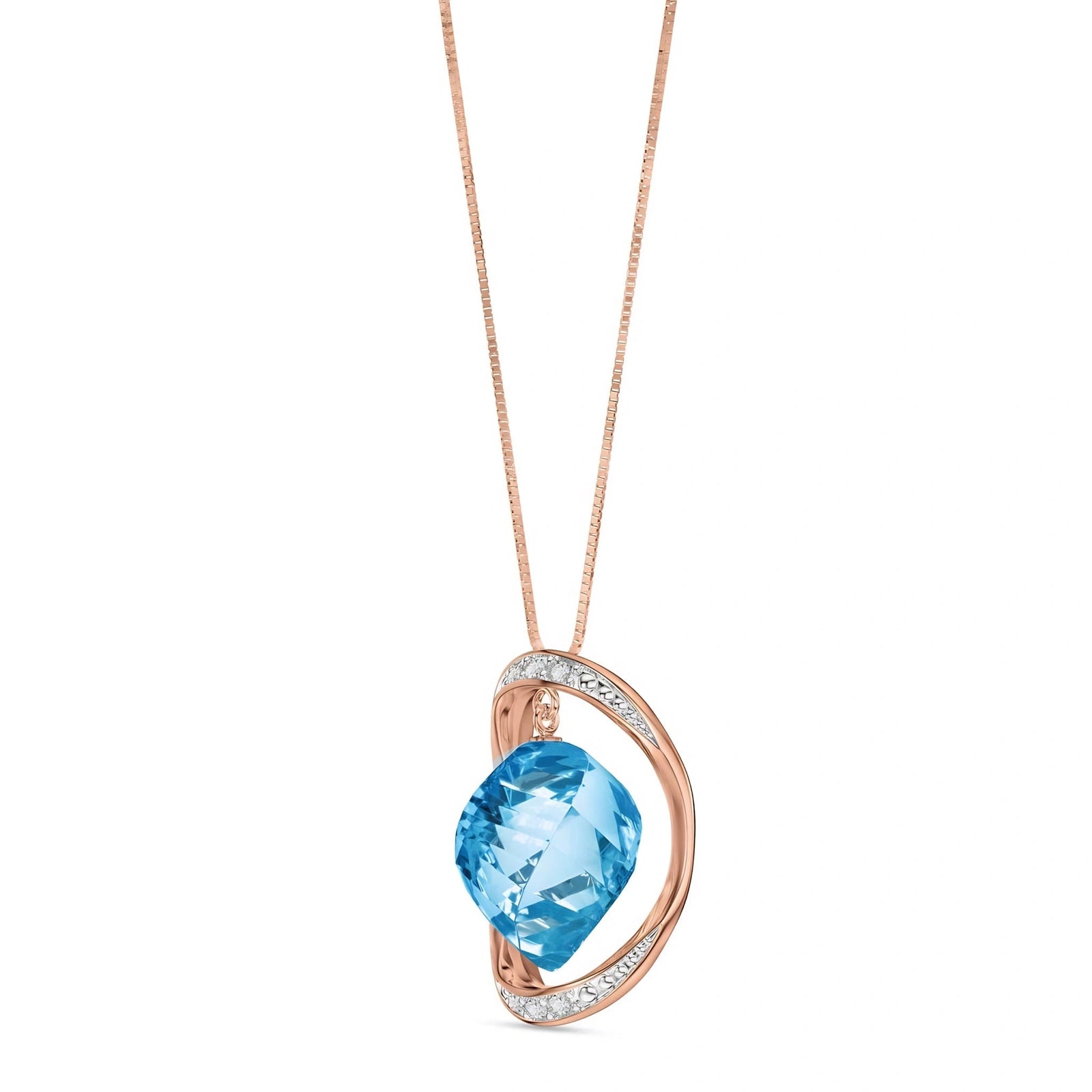Rose Gold Pendant Necklace Blue Topaz 10K — Loretta