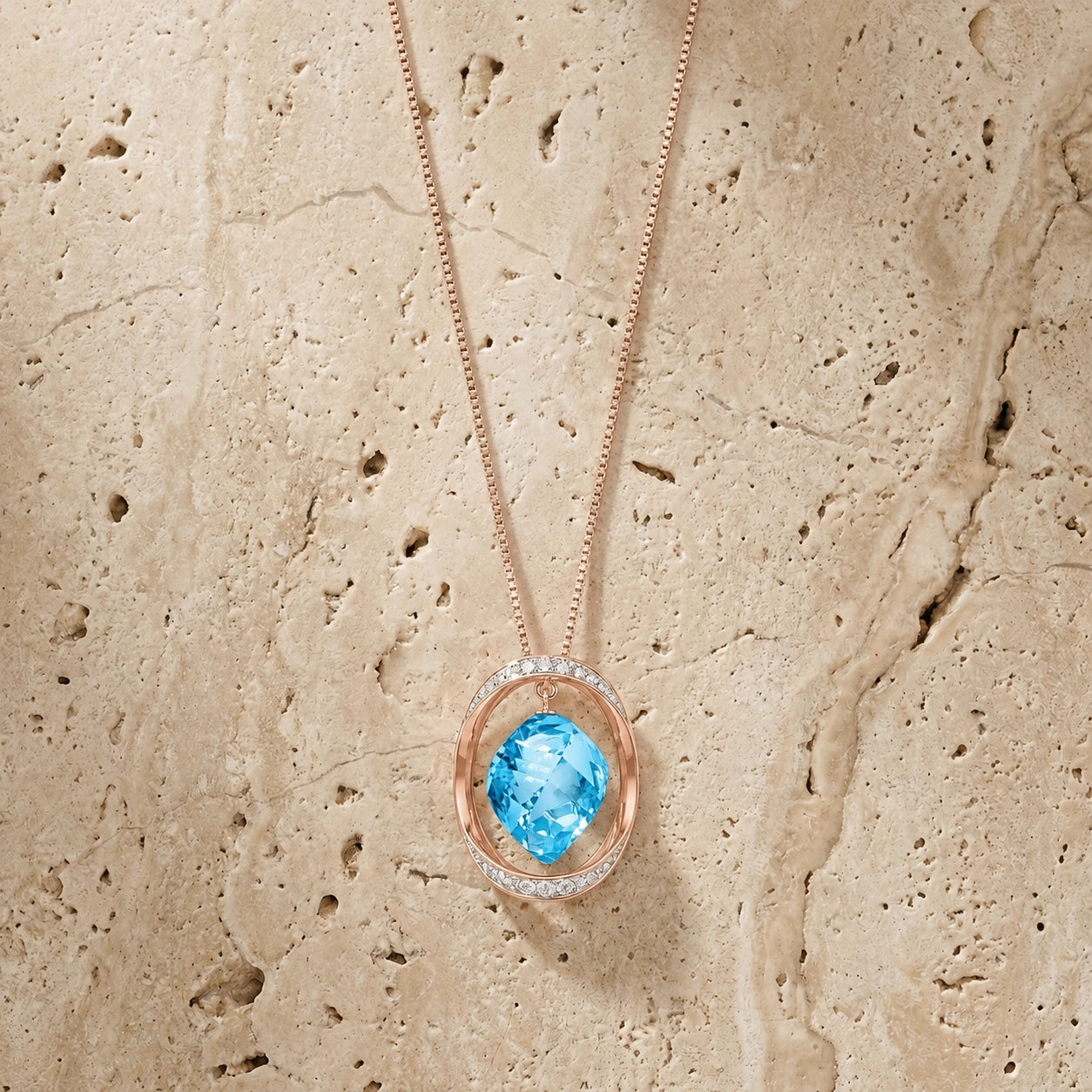 Rose Gold Pendant Necklace Blue Topaz 10K — Loretta