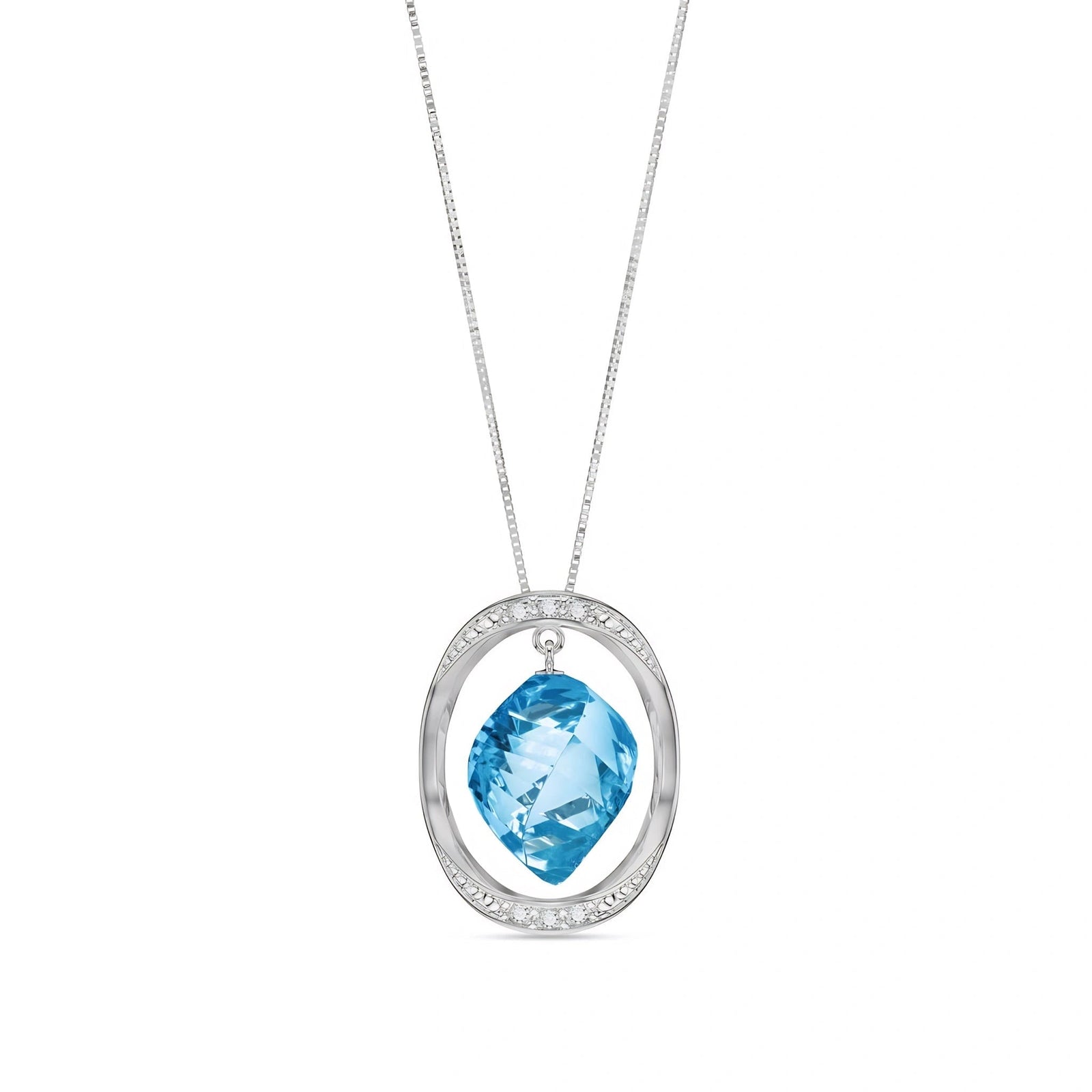 White Gold Pendant Necklace Blue Topaz 10K — Loretta