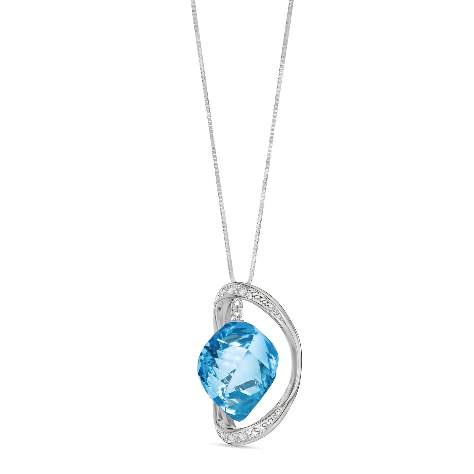 White Gold Pendant Necklace Blue Topaz 10K — Loretta