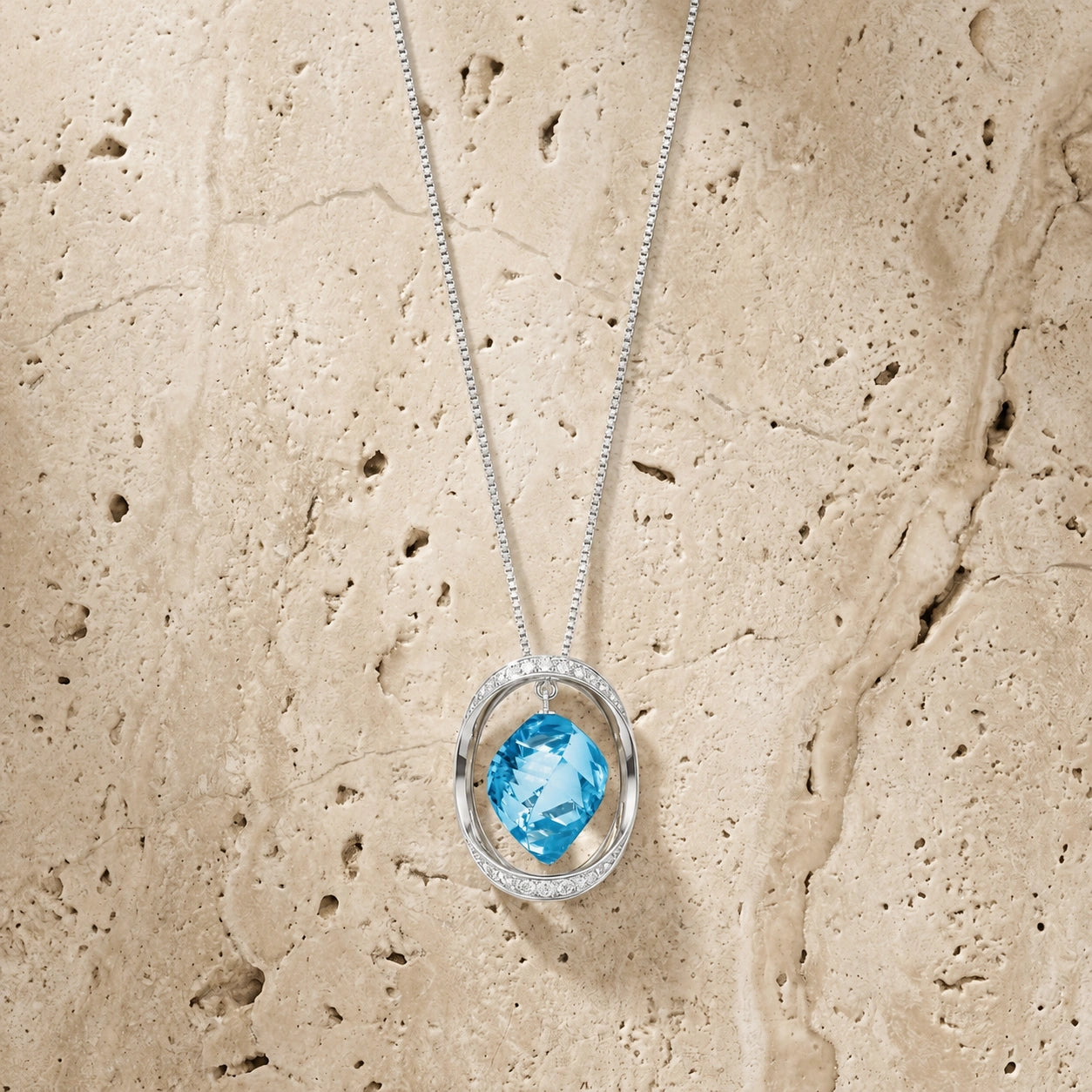 White Gold Pendant Necklace Blue Topaz 10K — Loretta