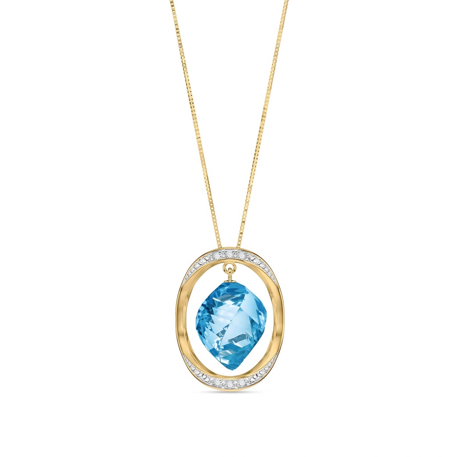 Yellow Gold Pendant Necklace Blue Topaz 10K — Loretta