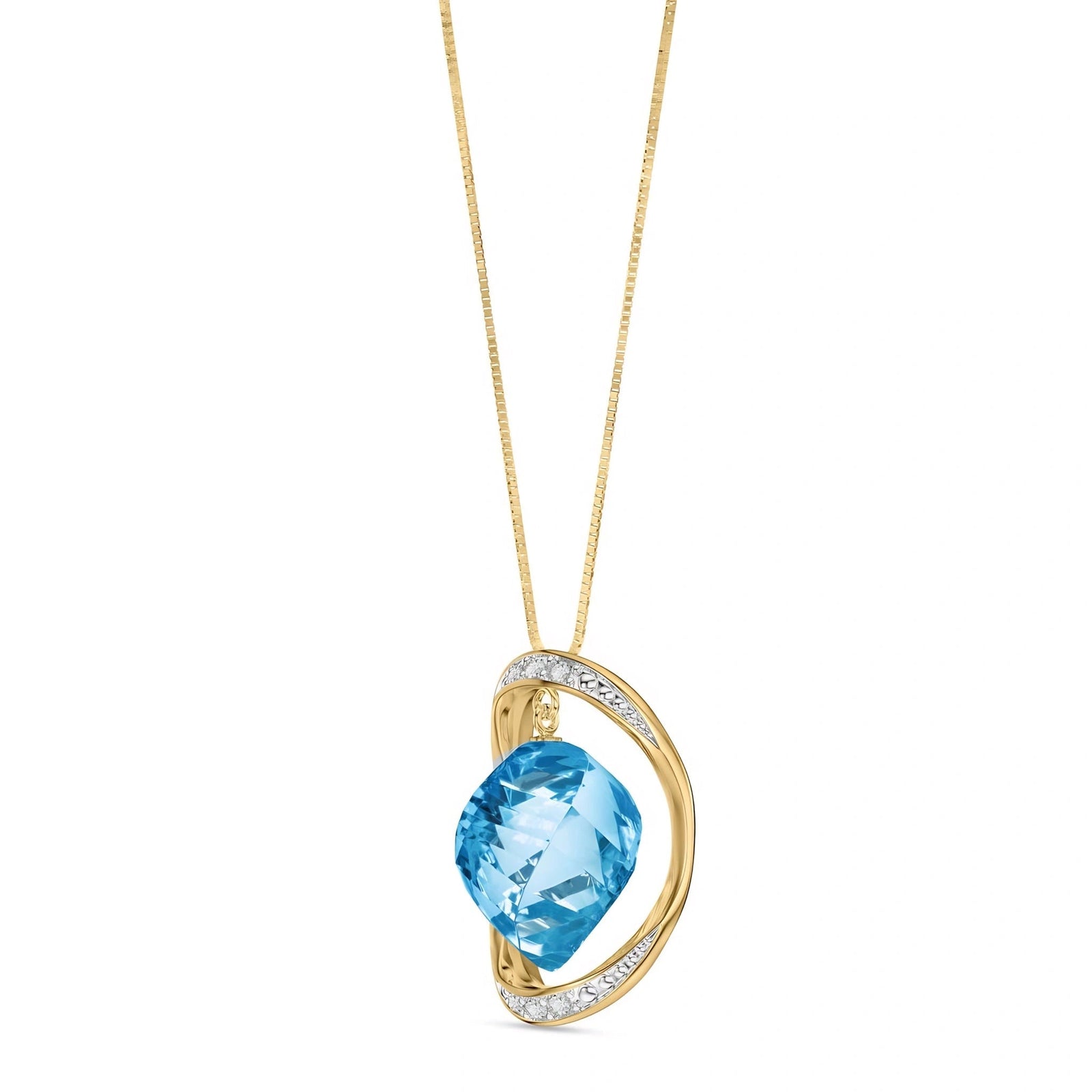 Yellow Gold Pendant Necklace Blue Topaz 10K — Loretta