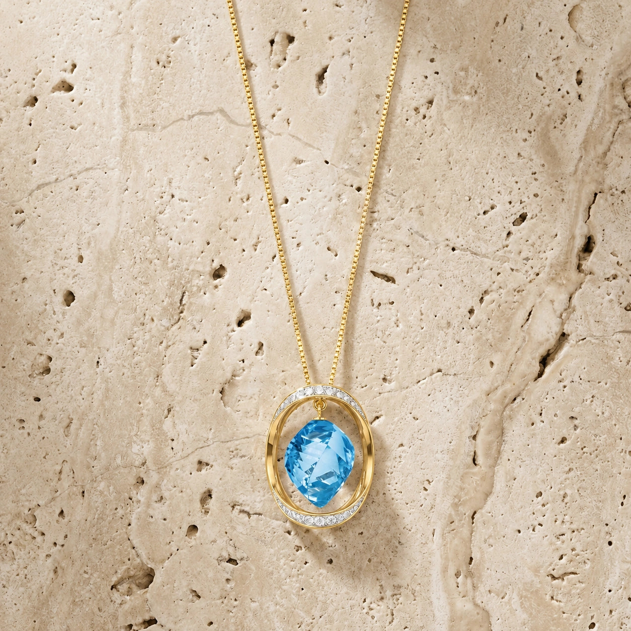 Yellow Gold Pendant Necklace Blue Topaz 10K — Loretta