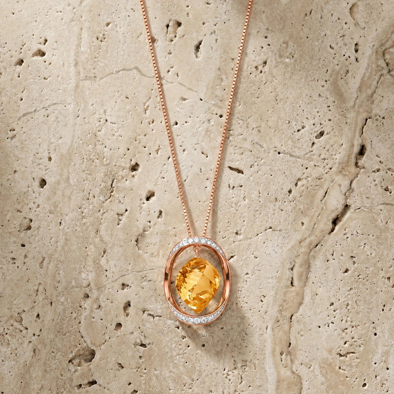 Rose Gold Pendant Necklace Citrine 10K — Loretta