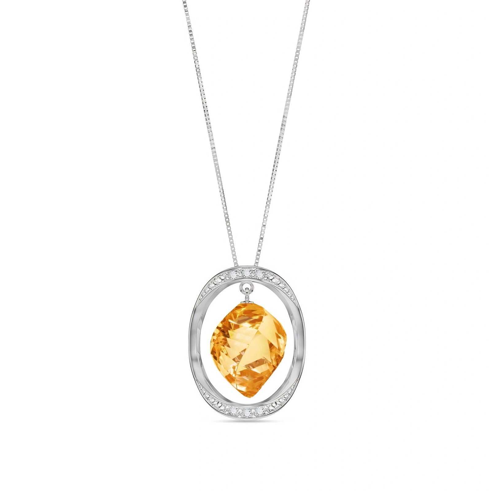 White Gold Pendant Necklace Citrine 10K — Loretta